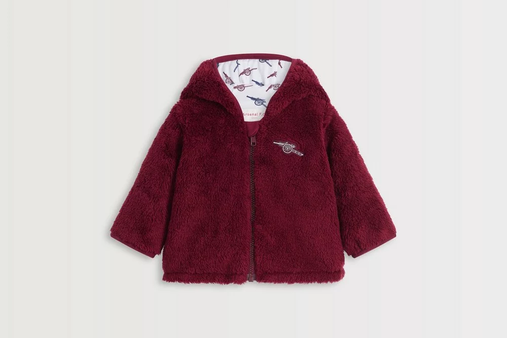Arsenal Fanshop Store - Arsenal Baby Burgunderfarbene Cannon Borg Fleece-Kapuzenjacke mit Reißverschluss Offizielle Arsenal FC Fußballbekleidung