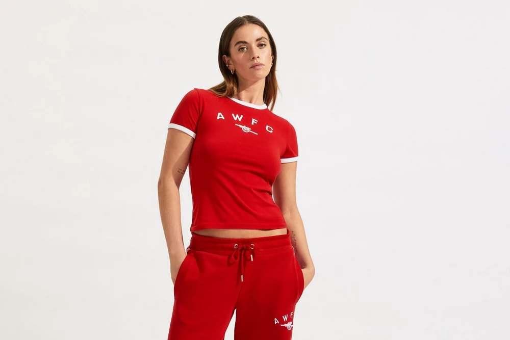 Arsenal Fanshop Store - Arsenal AWFC Damen-Baby-T-Shirt in Rot Offizielle Arsenal FC Fußballbekleidung