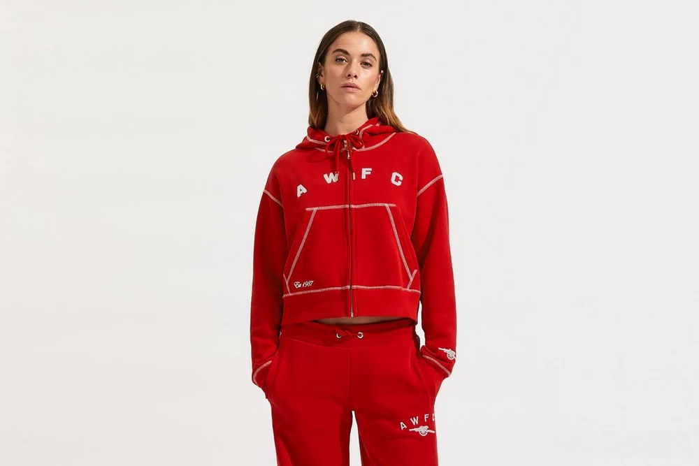 Arsenal Fanshop Store - Arsenal AWFC Damen-Kapuzenjacke mit Reißverschluss, rot Offizielle Arsenal FC Fußballbekleidung