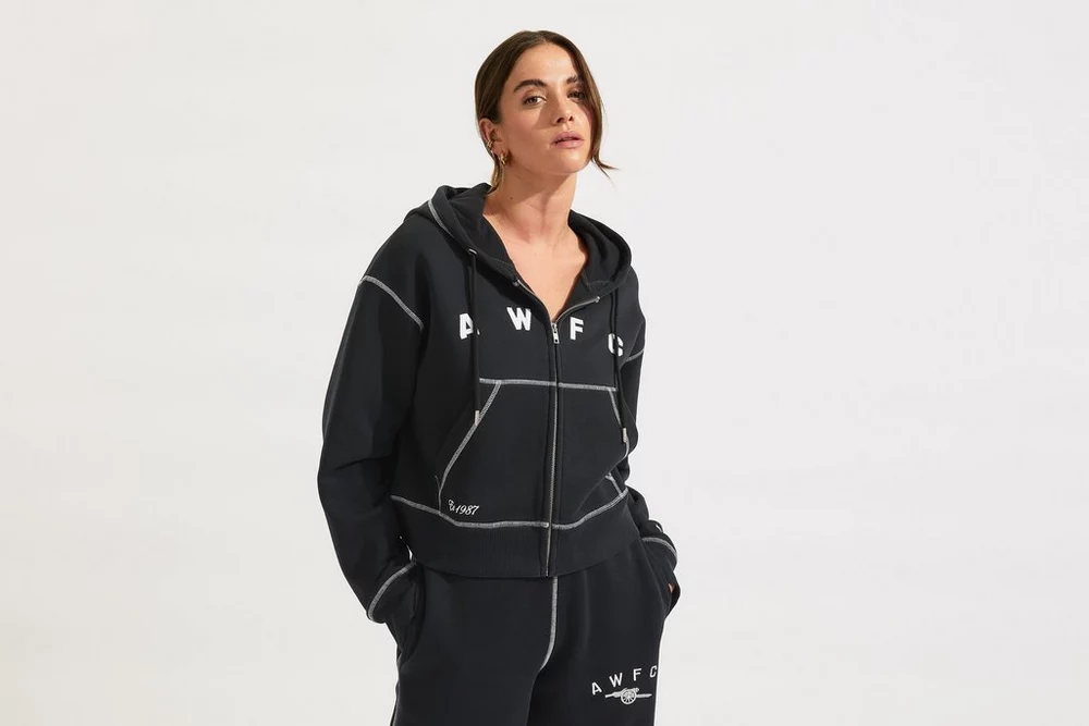 Arsenal Fanshop Store - Arsenal AWFC Damen-Kapuzenjacke mit Reißverschluss, schwarz Offizielle Arsenal FC Fußballbekleidung
